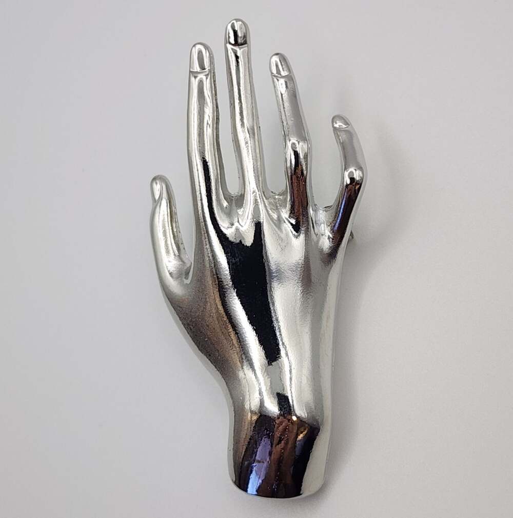 Silver Tone 3D Hand-Shaped Sculptural Brooch Lapel Pin
